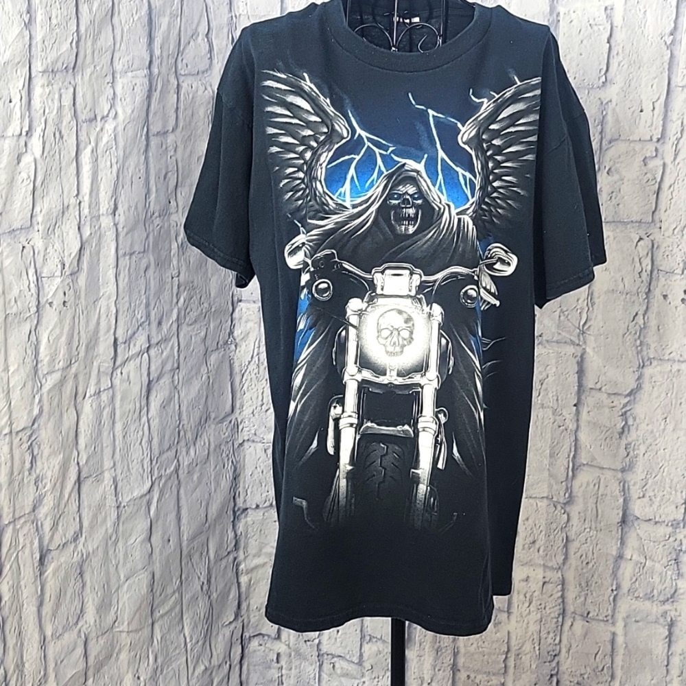 UNBRANDED Angel Skeleton on‎ Motorcycle Men's Shirt Chest 44 inches Lengt…